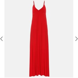 Norma Kamali Red Slip Maxi Dress with Spaghetti Straps